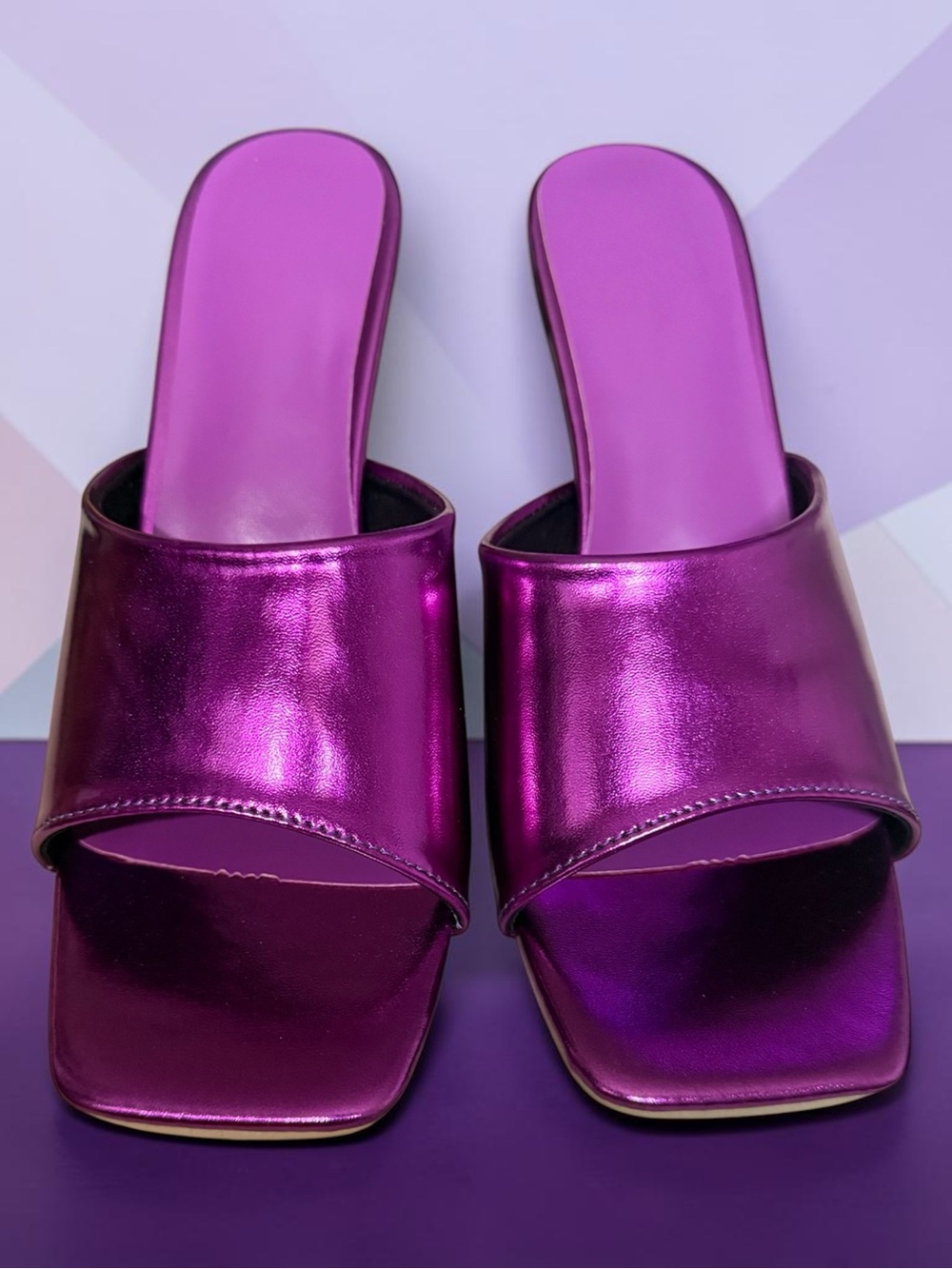 Metallic Purple Slide Sandals for Women